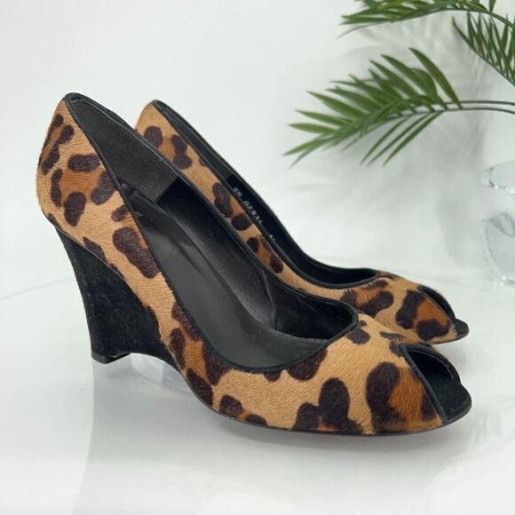 Stuart Weitzman Pumps Women's Size 8.5 M Brown Pony Hair Wedge Slip On Shoes - Picture 1 of 15